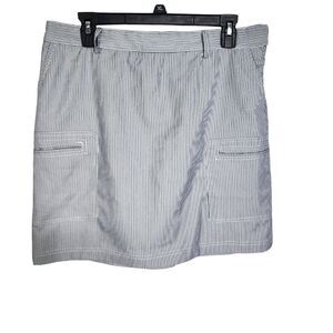 Tahari T Womens Mini Skirt Size 12 Blue White Striped Pockets Side Zip Stretch